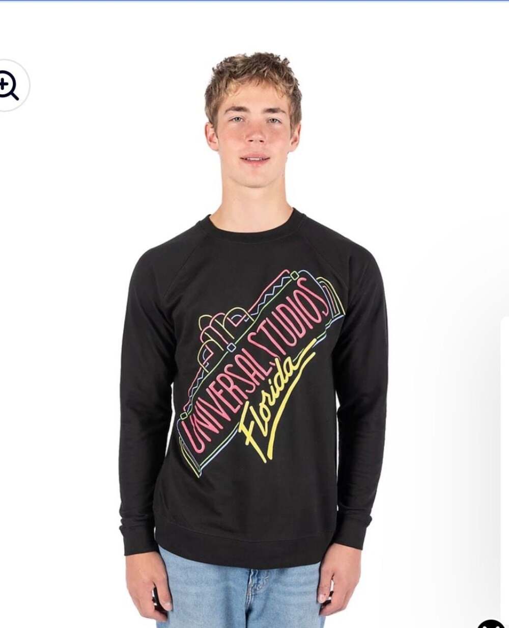 Universal Studios Florida Neon Sign Graphic Black Crewneck Sweatshirt retro M